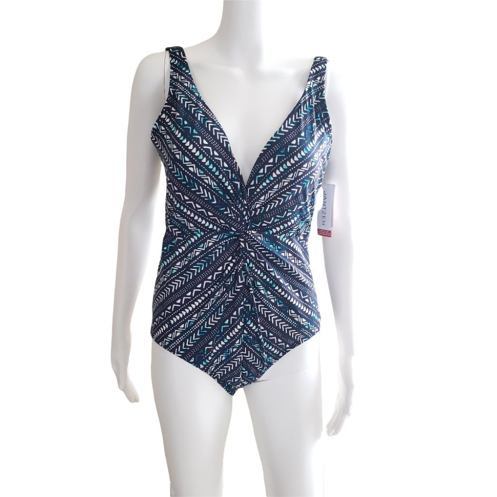 Jantzen Women's Tummy Control Front Twist Wide Strap One Piece Swimsuit UPF 50